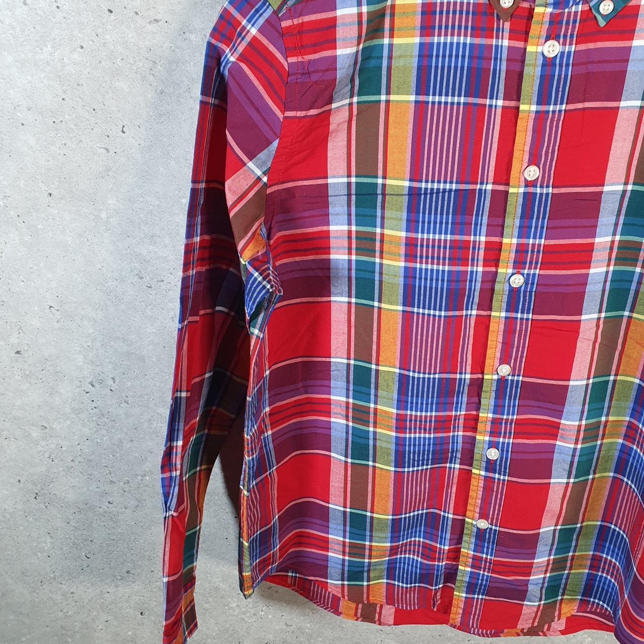 Vintage Ralph Lauren Button Down Shirt Womens L Red Checkered Natural Stretch Pony Cotton