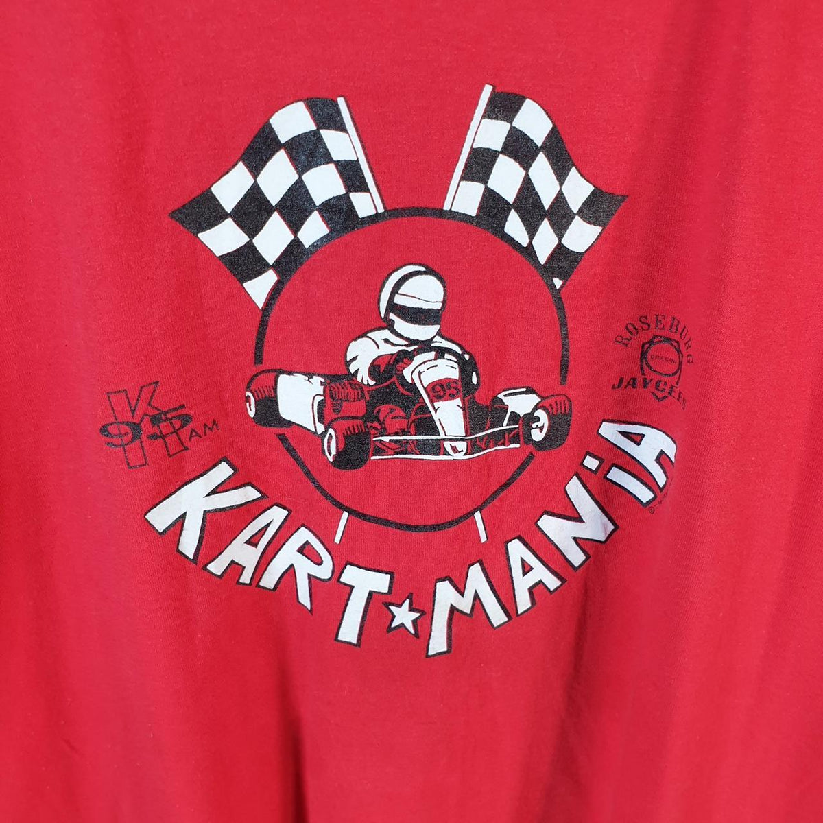 Vintage Hanes Kart Mania Roseburg 90s USA Single Stitch T Shirt Men’s Large Red C8121