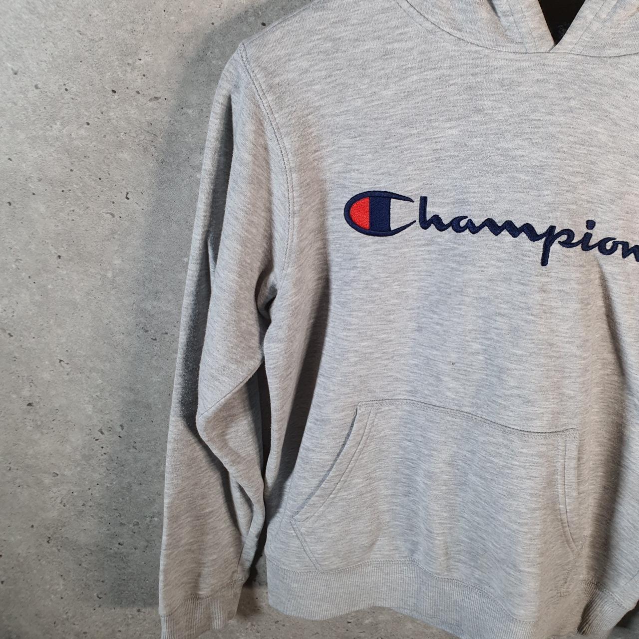 Vintage Champion Spellout Embroidered Hoodie Youth Large Grey Pro Sport Pullover