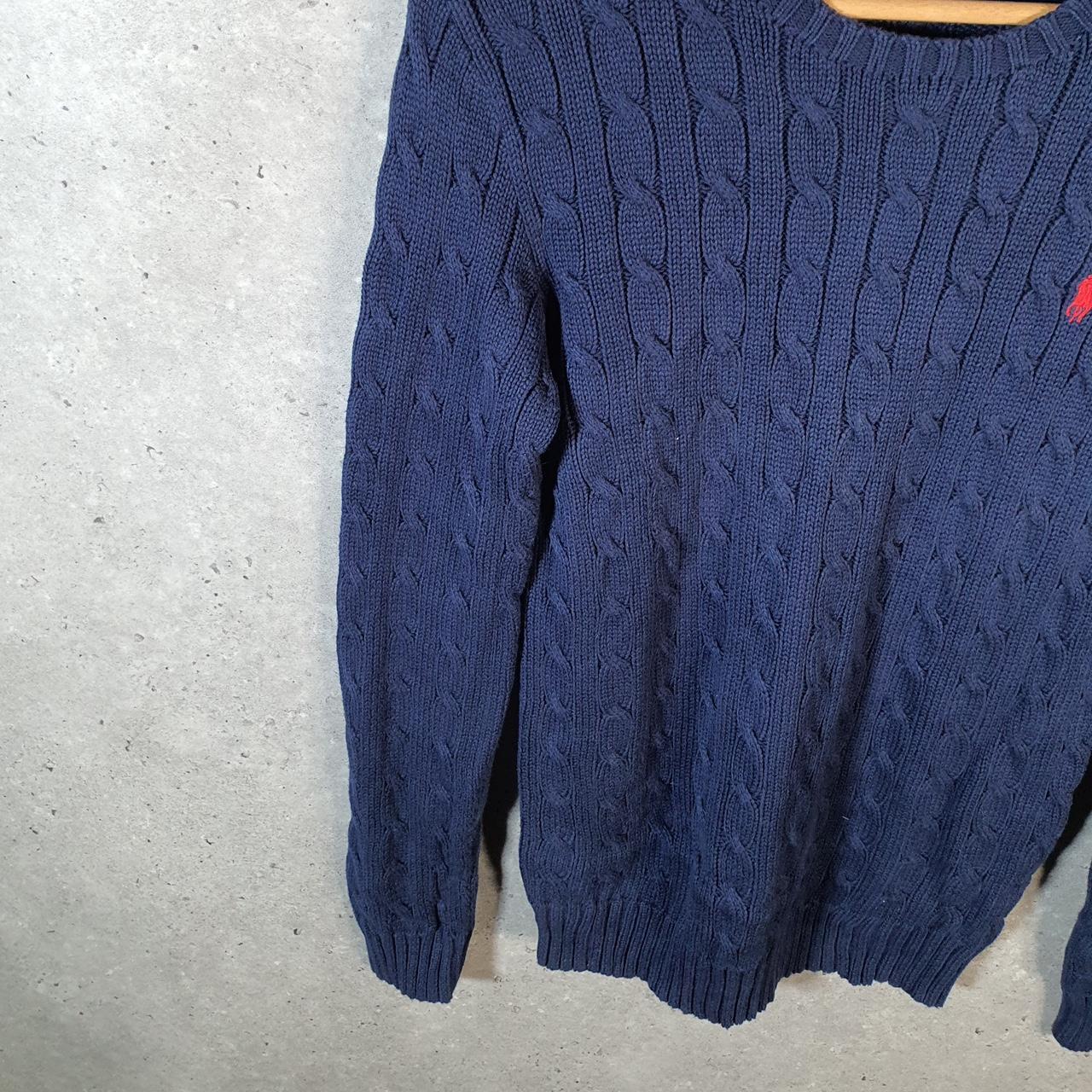 Vintage Ralph Lauren Polo Cable Knit Heavyweight Sweatshirt Womens Medium Blue Pony