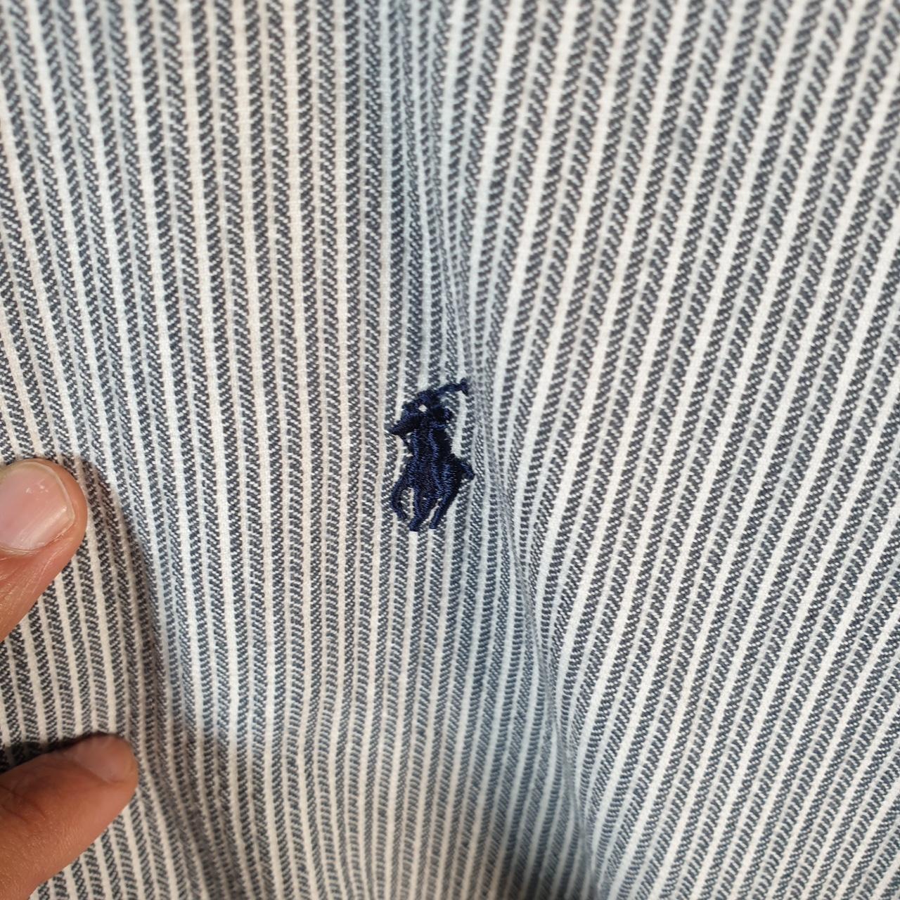 Vintage Ralph Lauren Button Down Shirt Men’s Large Grey Striped Custom Fit Cotton Pony Big Fish Vintage