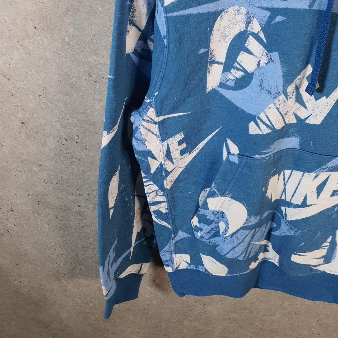 Vintage Nike Club All Over Print AOP Hoodie Men’s XS Blue Swoosh Y2K Pullover