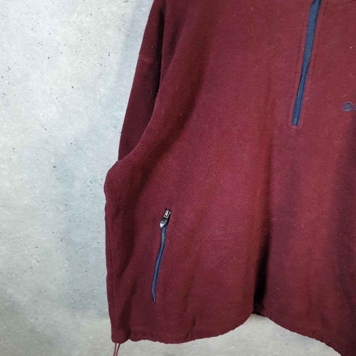 Vintage Champion 1/4 Zip Fleece Pullover Sweatshirt Mens XL Burgundy Embroidered Logo