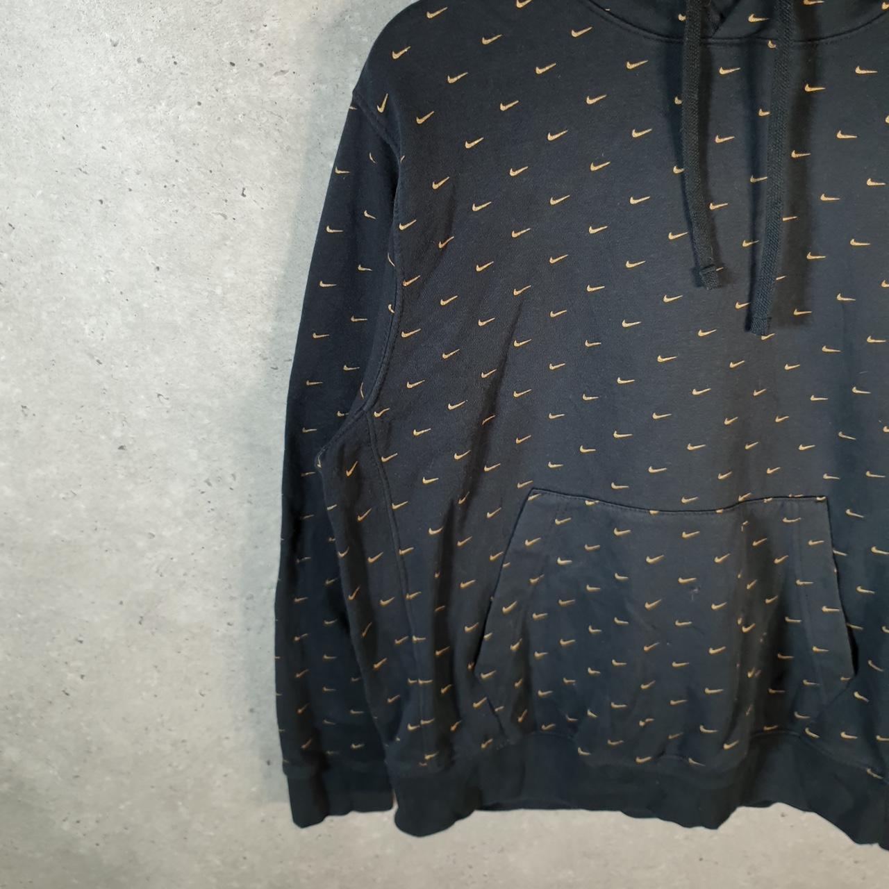 Vintage Nike Club All Over Print AOP Hoodie Men’s M Black Embroidered Pullover