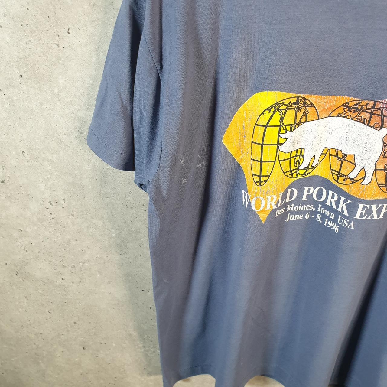 Vintage Fruit of the Loom World Pork Expo 1996 Iowa USA Single Stitch T Shirt Men’s Large Blue