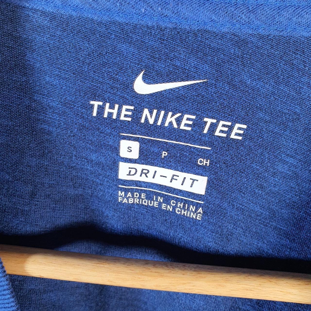 Vintage Nike Dri fit Just Do It T Shirt Mens Small Blue Printed Logo Swoosh Athletic