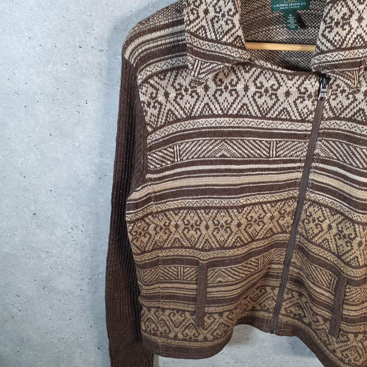 Vintage Ralph Lauren Polo Knit Sweater Womens XL Brown Cotton Full Zip