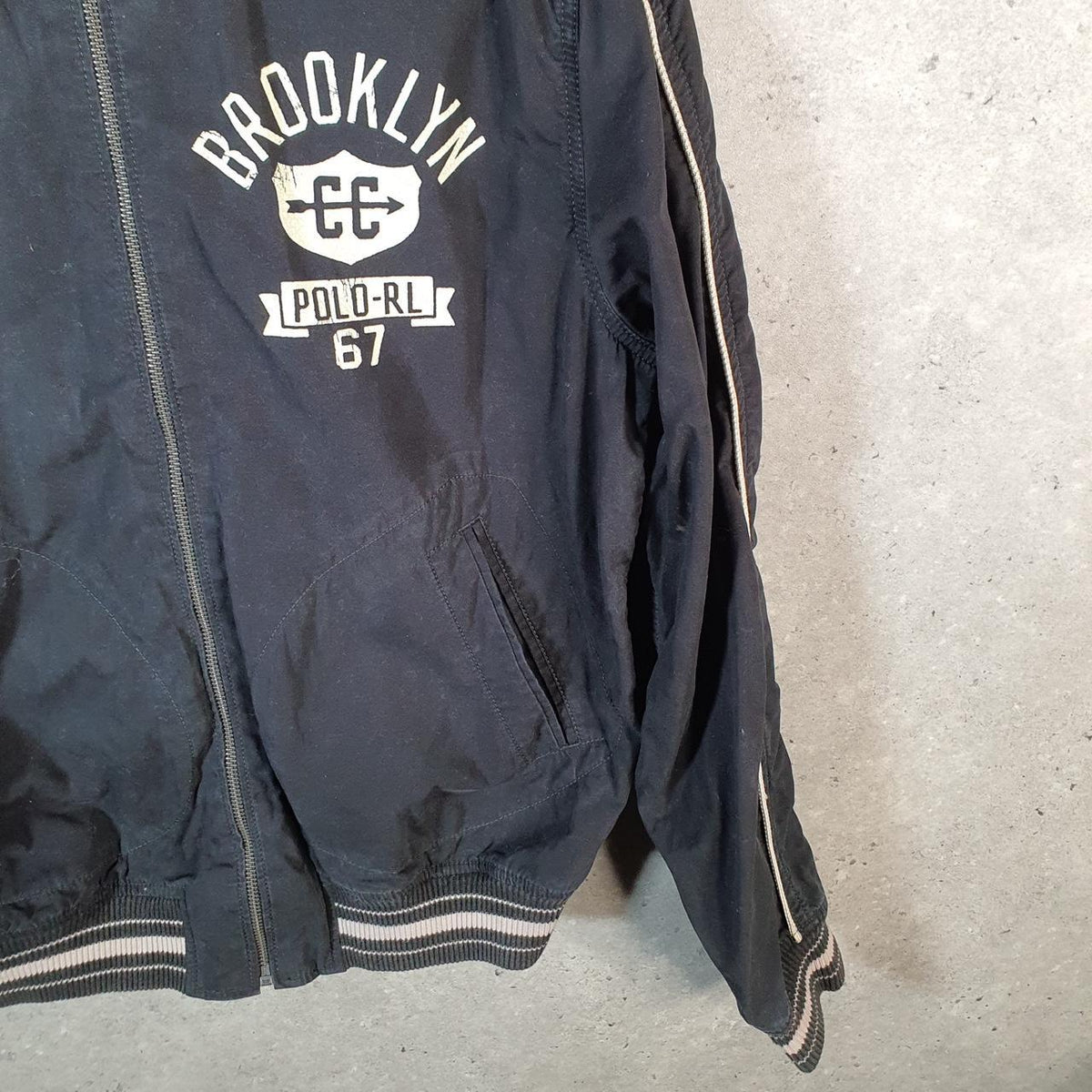 Vintage Ralph Lauren Polo Harrington Bomber Jacket Men’s Medium Black Pony Full Zip Big Fish Vintage