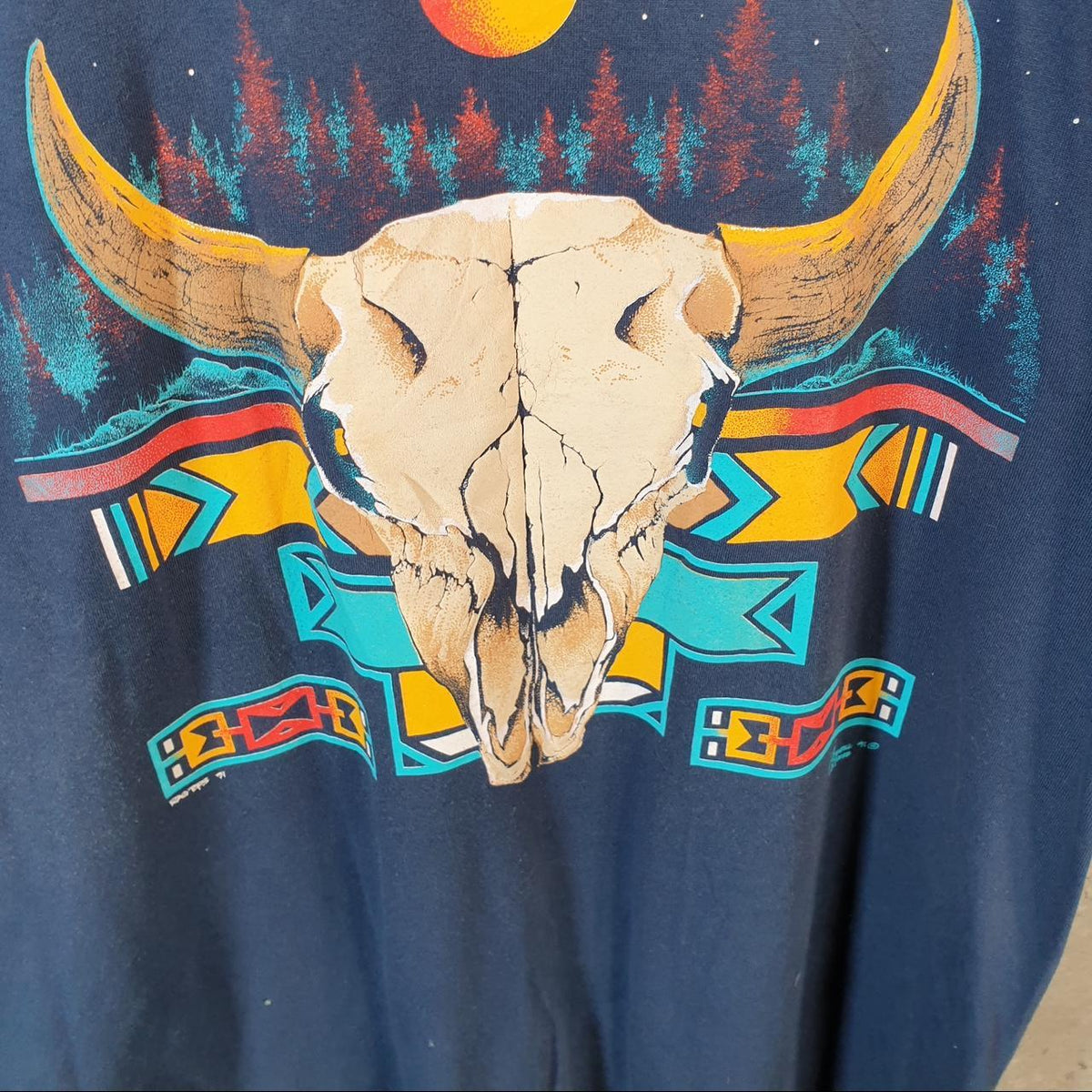 Vintage Screen Stars Goat Landscape USA 90s Single Stitch T Shirt Men’s XL Navy Blue C8972