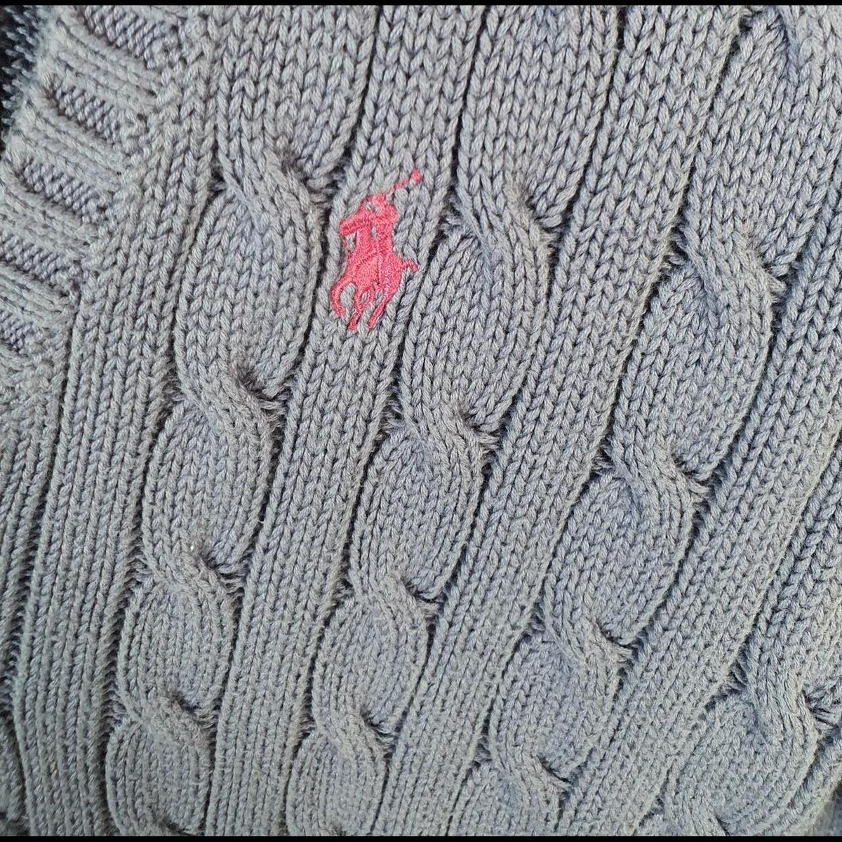 Vintage Ralph Lauren Polo Cable Knit Heavyweight Sweatshirt Womens Medium Purple Pony C8867