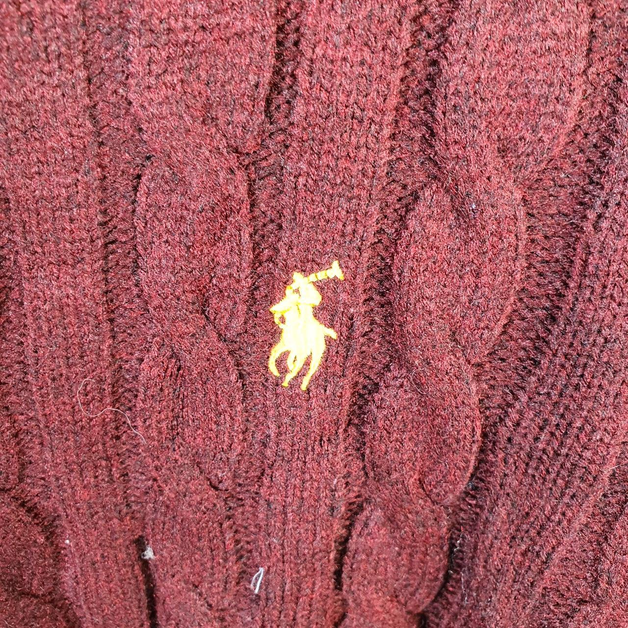 Vintage Ralph Lauren Polo Cable Knit Heavyweight Sweatshirt Womens Medium Burgundy Red Pony C8846