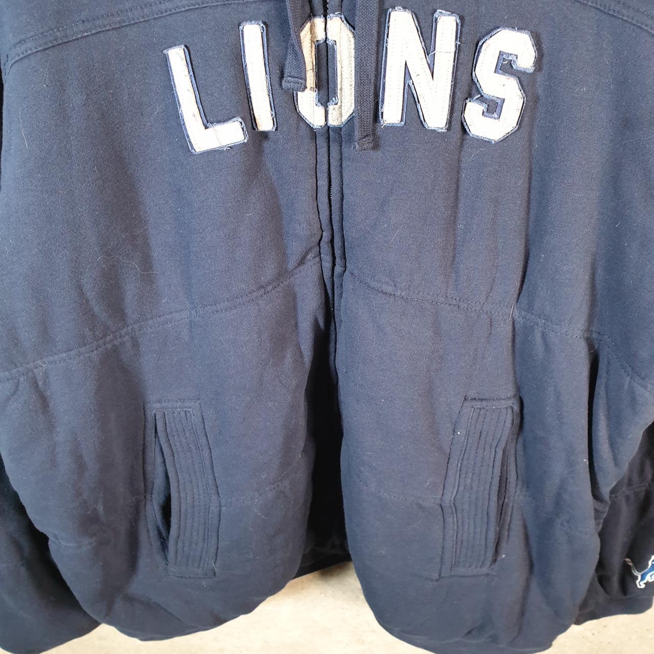 Vintage NFL Detroit Lions Hoodie Men’s Large Blue Full Zip Baggy USA Spellout Big Fish Vintage