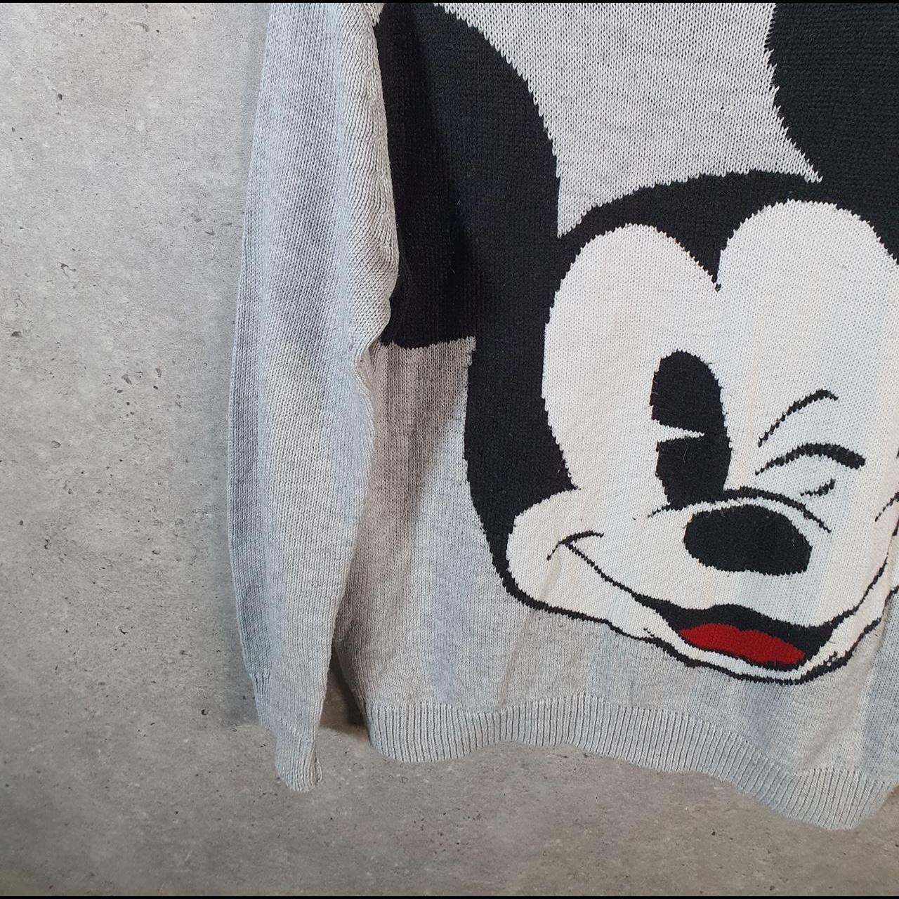 Vintage Walter Disney World Mickey Mouse Knit Sweater Womens Medium Grey Logo Winter