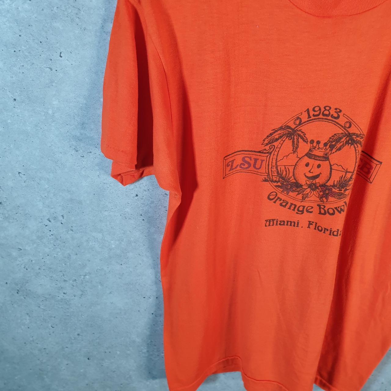 Vintage 1983 Orange Bowl Miami Florida LSU Neb Single Stitch T Shirt Men’s Small Orange