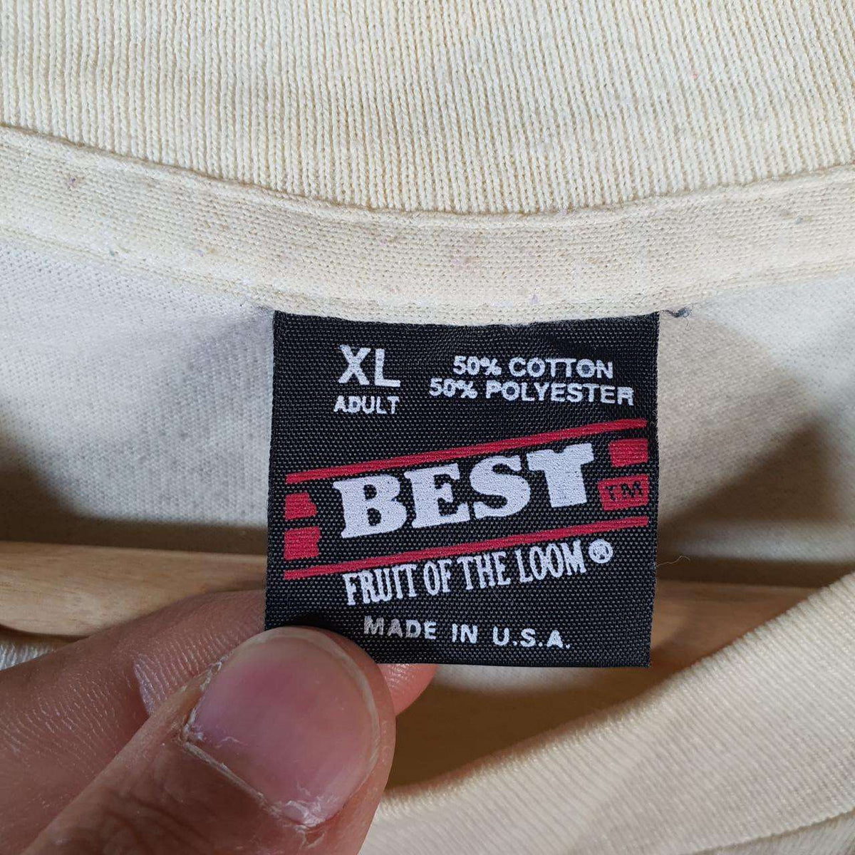 Vintage Fruit of the Loom Best Jammin Norfolk Basketball YMCA USA Single Stitch T Shirt Men’s XL Beige Big Fish Vintage