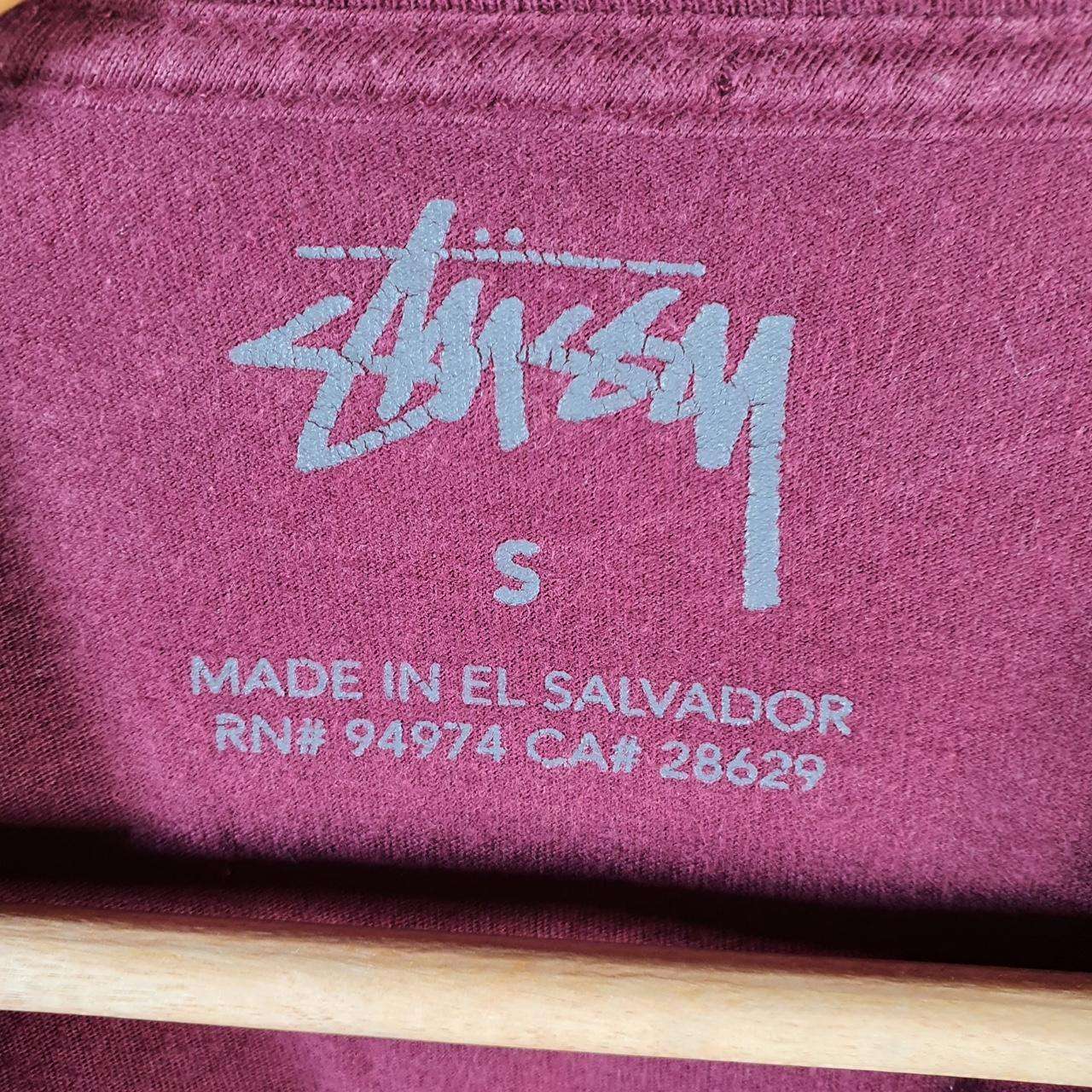 Vintage Stussy Spellout Printed Printed T Shirt Men’s Small Burgundy Red Graphic Short Sleeve Big Fish Vintage