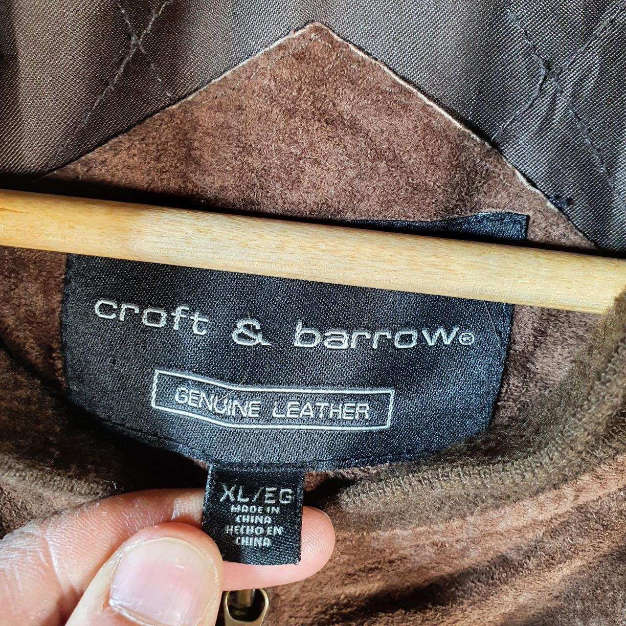 Vintage Croft & Barrow Seude Leather Bomber Jacket Mens XL Brown Hunting Utility USA Coat Big Fish Vintage