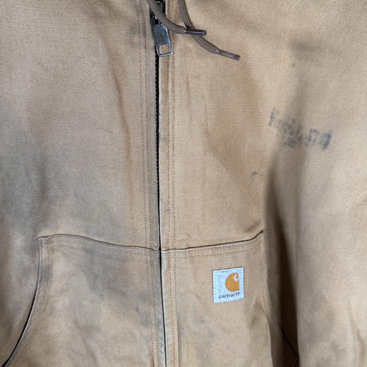 Vintage Carhartt Active Hooded Jacket Men’s L Tan Brown Workwear Canvas USA