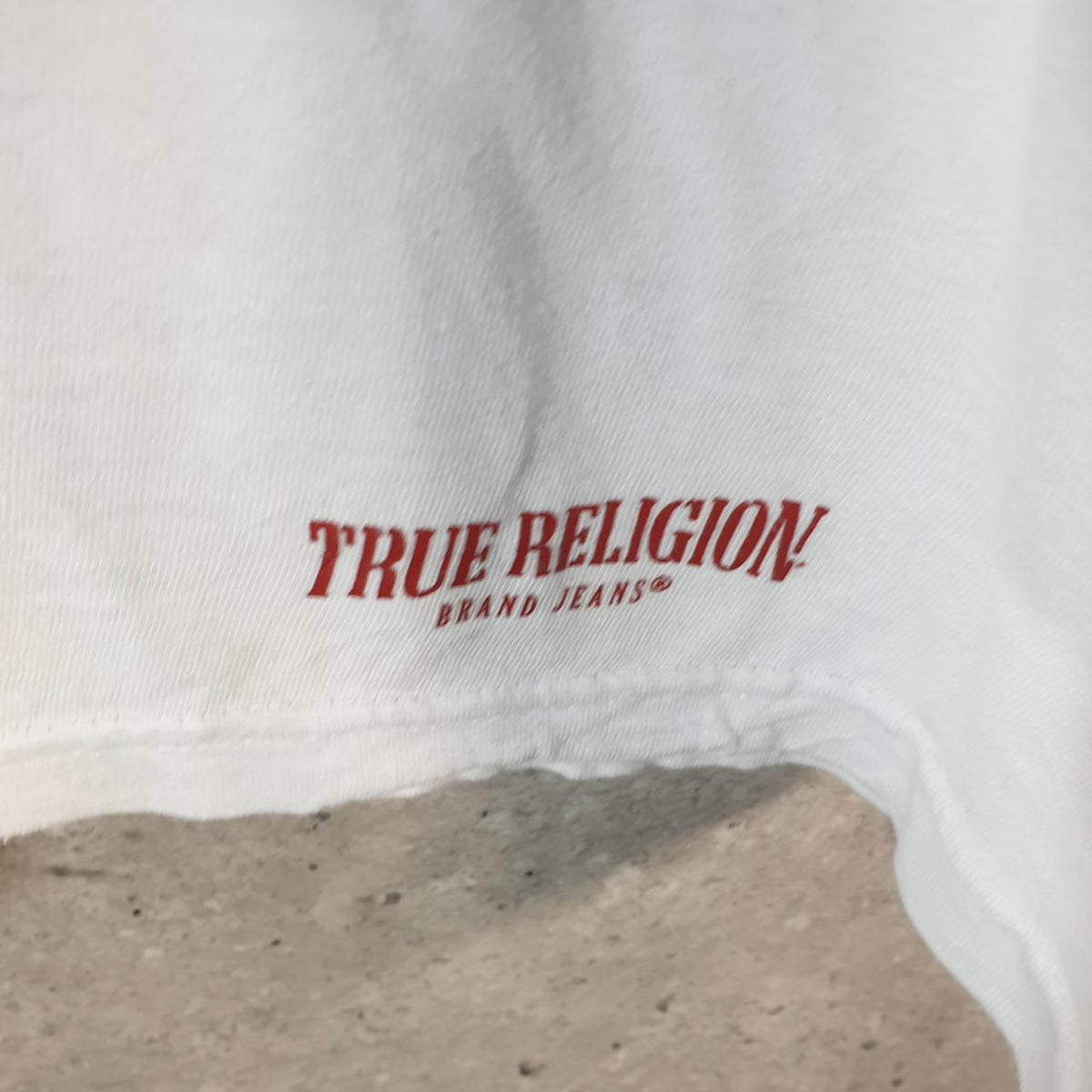 Vintage True Religion T Shirt Men’s Large White Graphic Spellout Logo Slim Fit