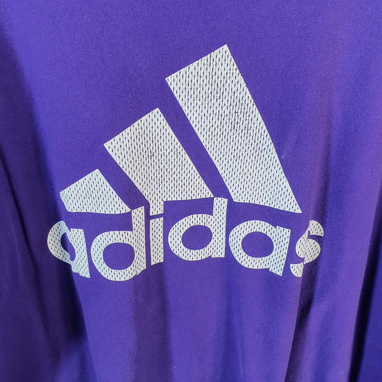 Vintage Adidas Spellout T Shirt Men’s XL Purple Three Stripes Logo Athletic