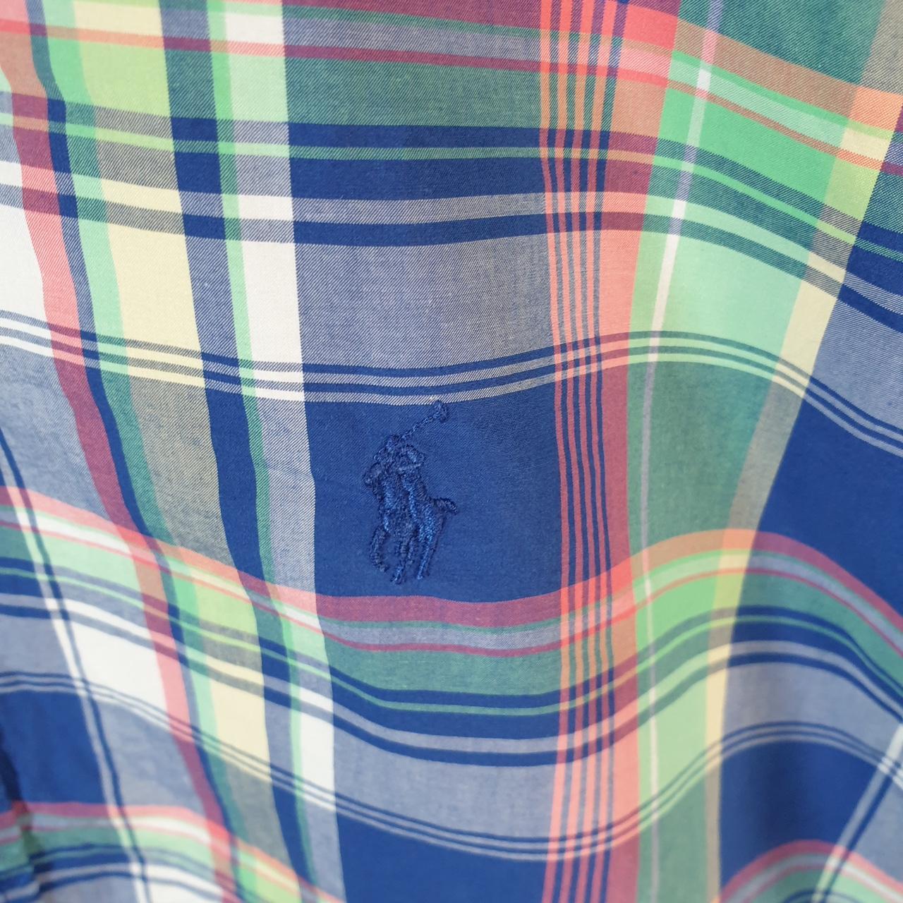 Vintage Ralph Lauren Button Down Shirt Men’s Medium Blue Checkered Short Sleeve Cotton Pony