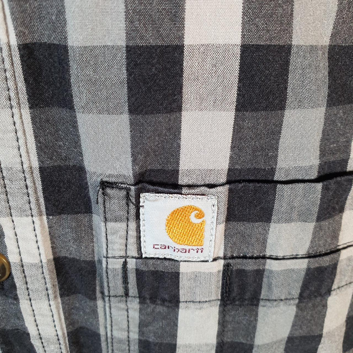 Vintage Carhartt Shirt Button Down Mens Small Grey Checkered Chore Utility Relaxed - Big Fish Vintage
