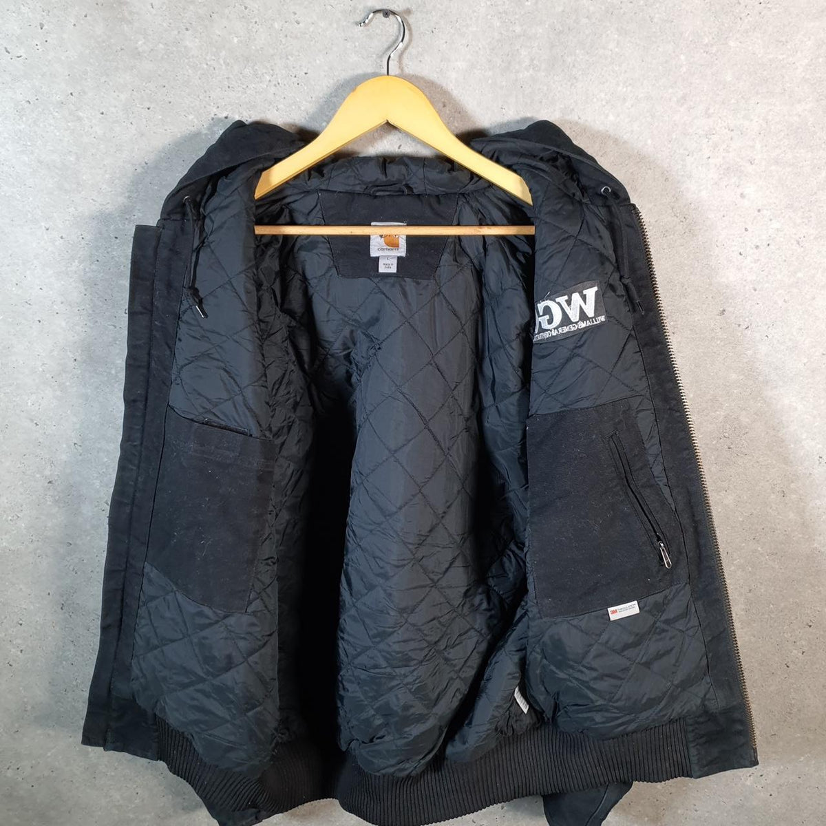 Vintage Carhartt Active Hooded Jacket Men’s Large Black Workwear Canvas USA G2119