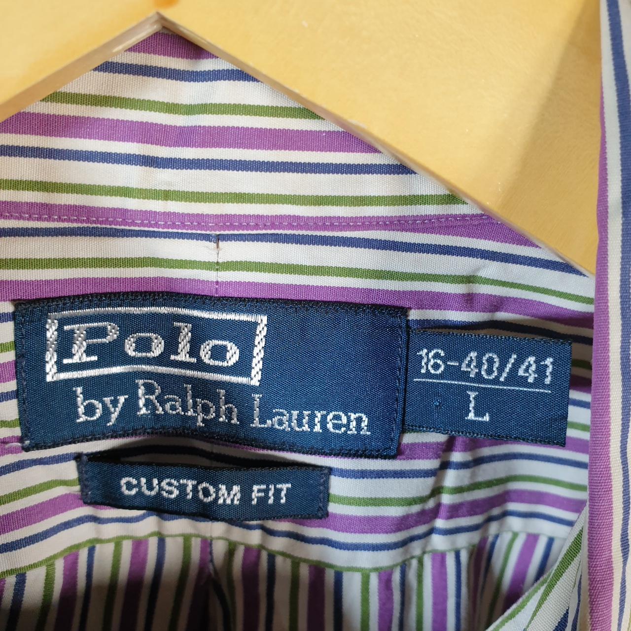 Vintage Ralph Lauren Button Down Shirt Men’s Large Purple Striped Custom Fit Cotton Pony
