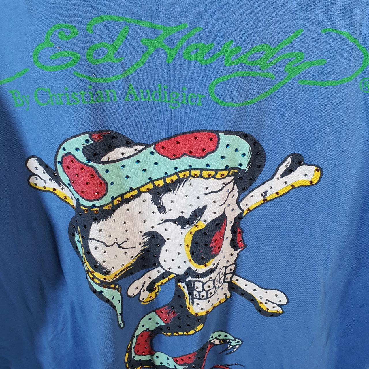 Vintage Ed Hardy T Shirt Men’s XL Blue Christian Audigier Love Heart Graphic Skull Y2K