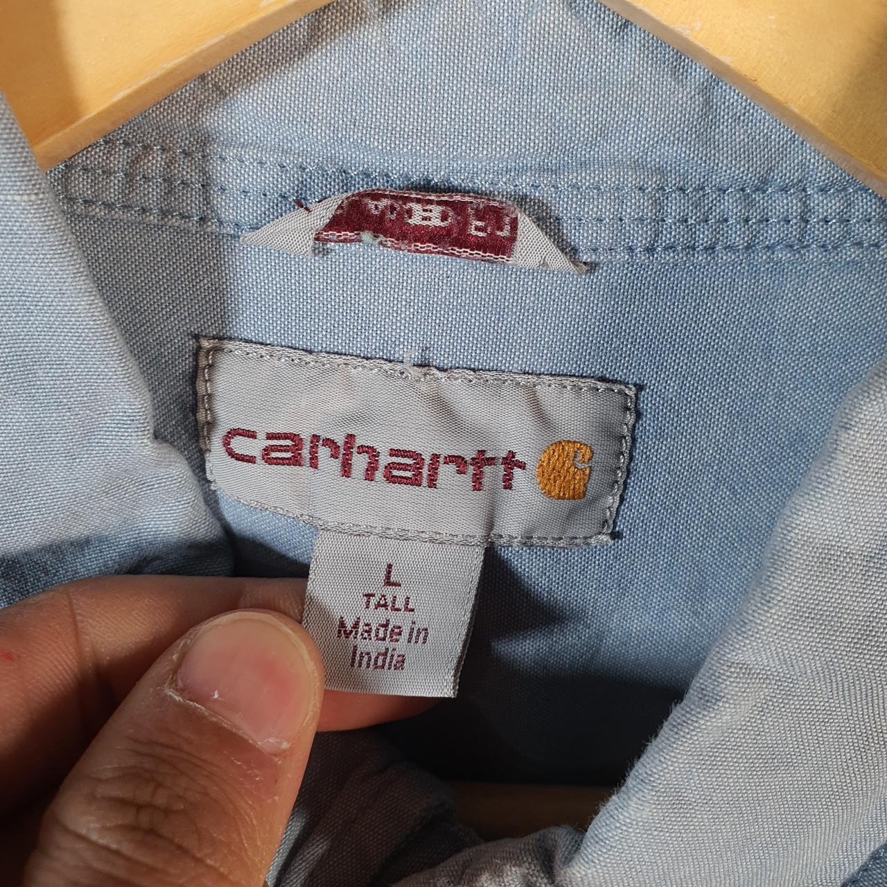 Vintage Carhartt Shirt Button Down Mens Large Blue Short Sleeve Chore Utility Relaxed - Big Fish Vintage