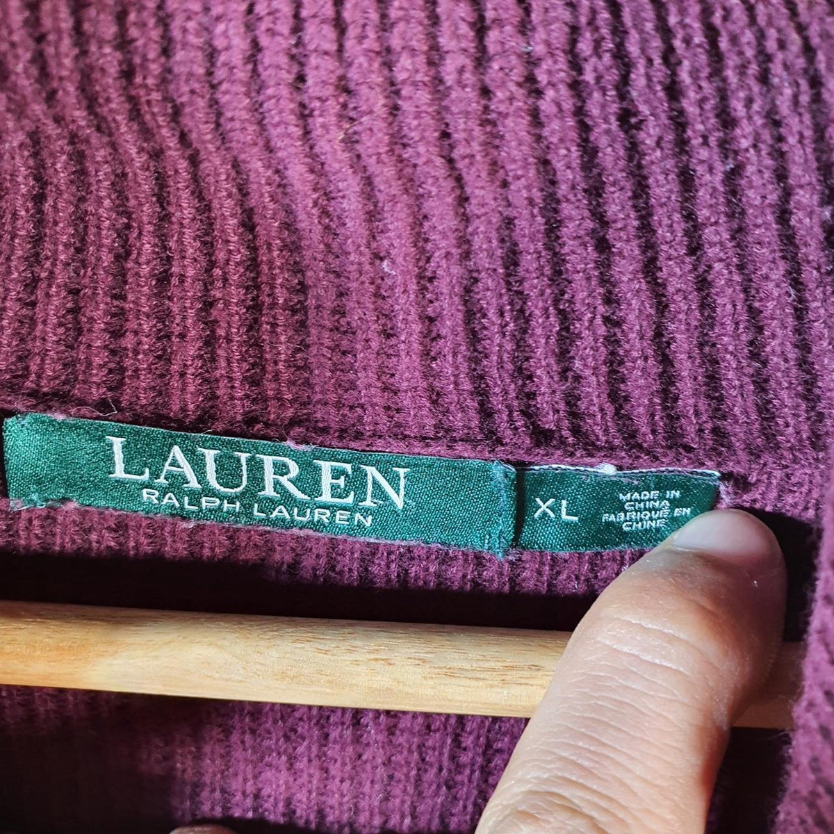 Vintage Ralph Lauren Polo Knit Sweater Womens XL Burgundy Cotton Pullover
