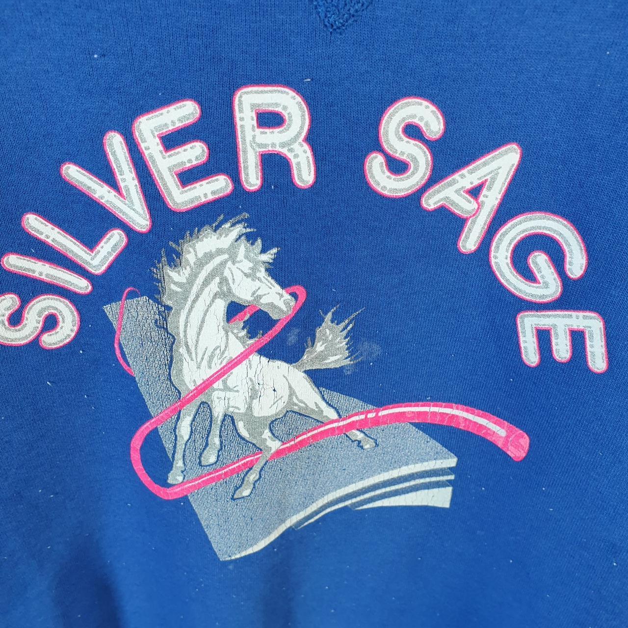 Vintage Russell Athletic Sweatshirt Womens Medium Blue USA Silver Sage Unicorn