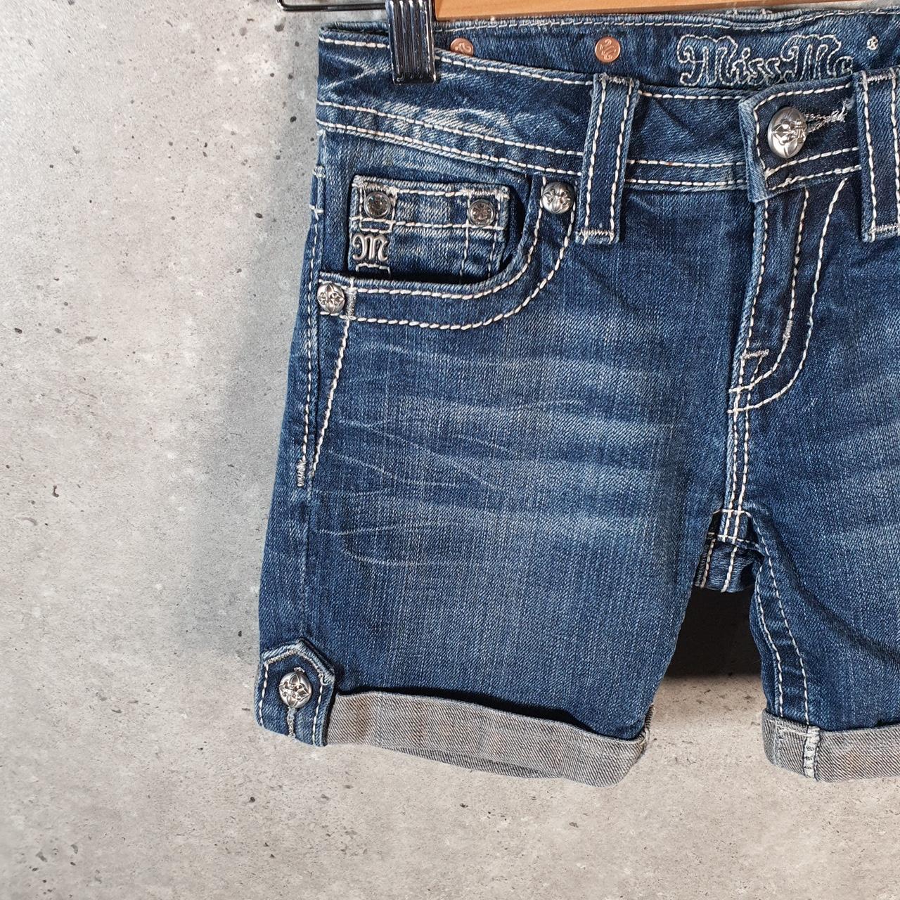 Vintage Miss Me Baggy Y2K Hip Hop Jeans Shorts Jorts Womens W24 Blue Denim Low Rise