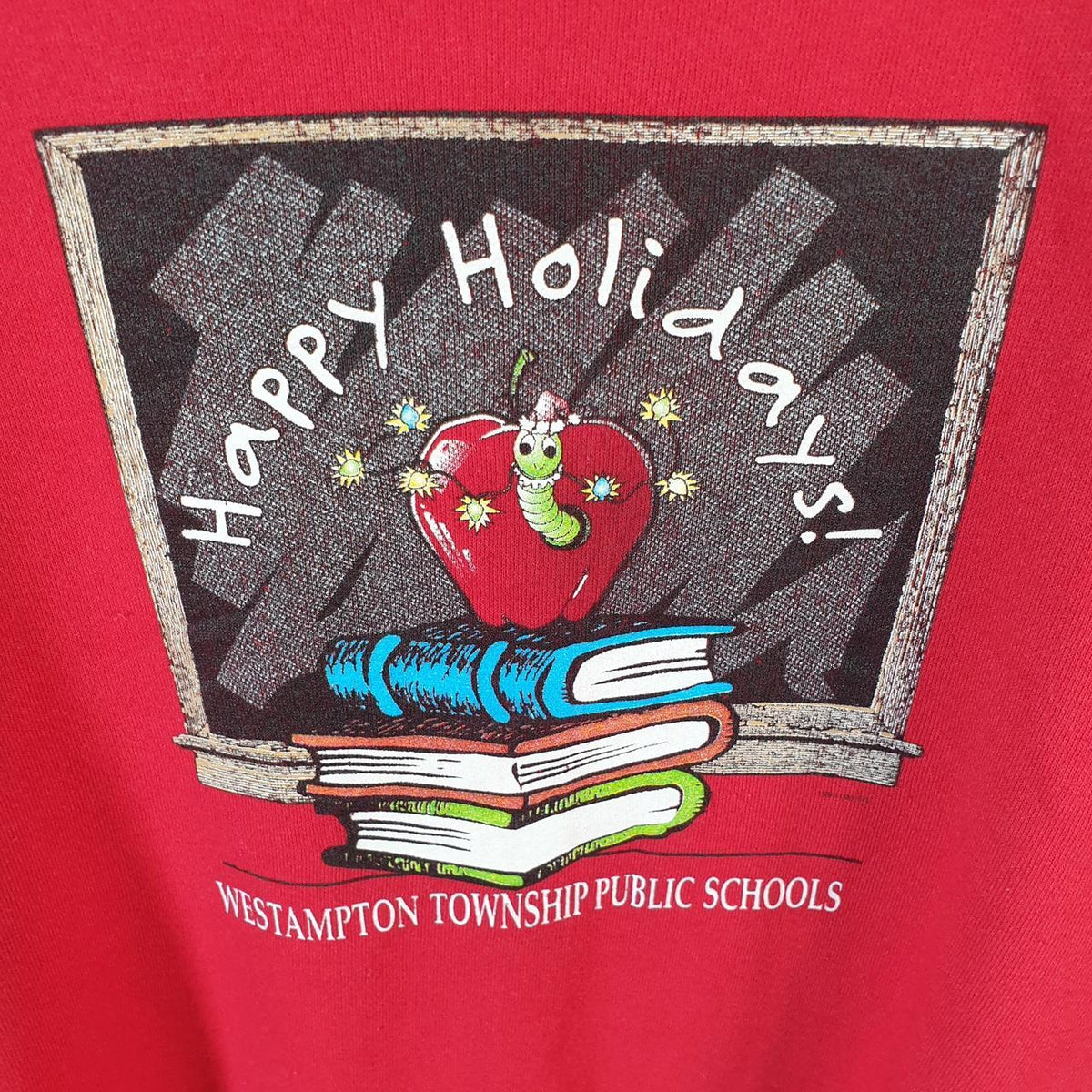 Vintage Lee Cotton Blend Sweatshirt Men’s XL Red USA Happy Holiday Westhampton Township