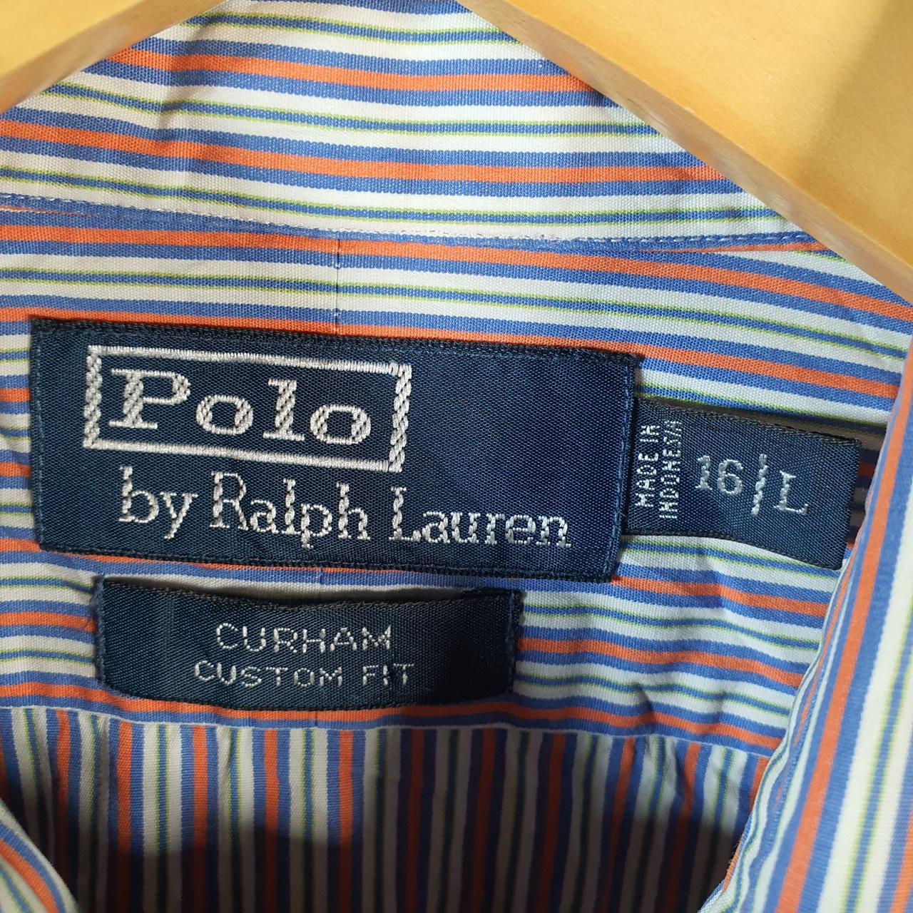 Vintage Ralph Lauren Button Down Shirt Men’s Large Blue Striped Curham Custom Fit C8479