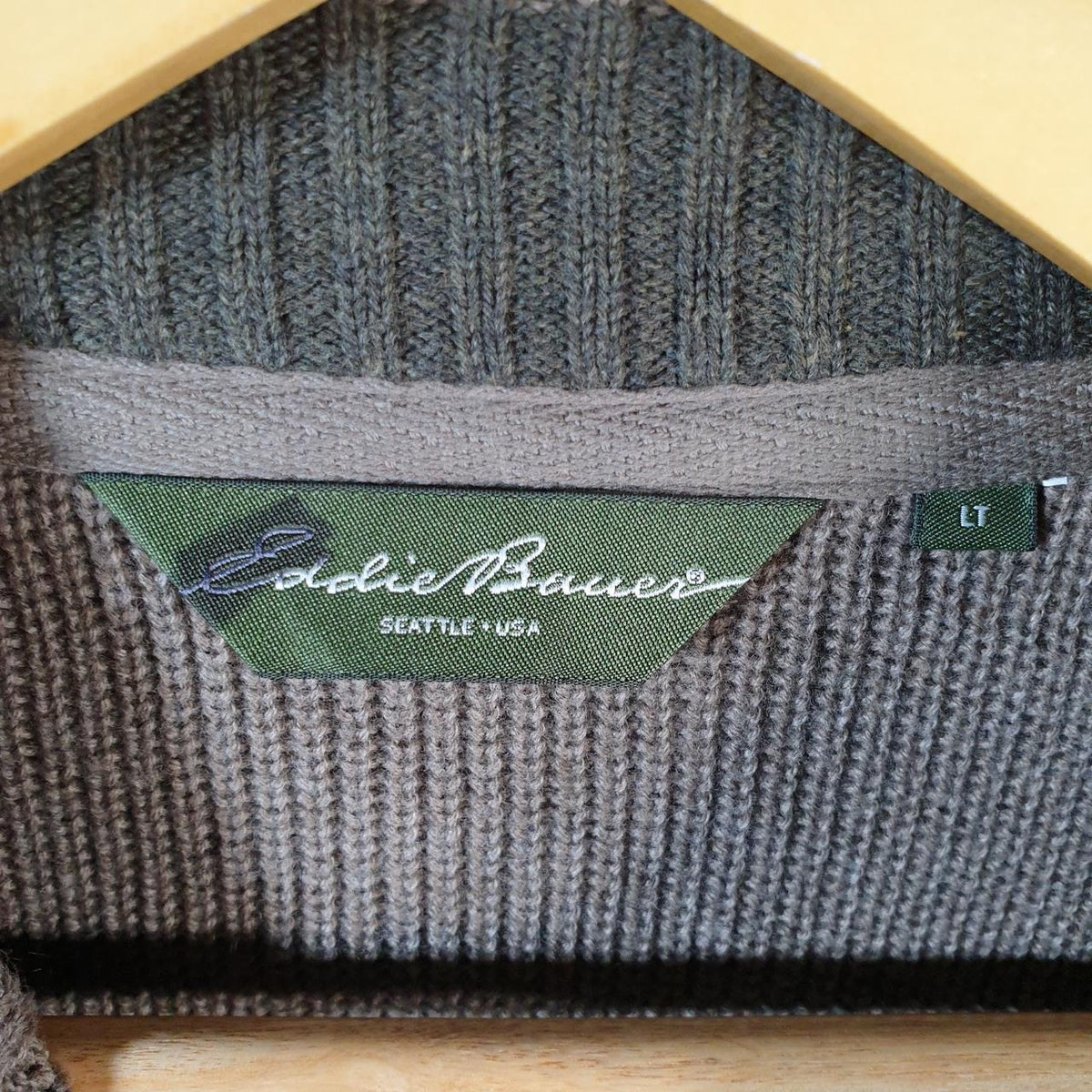 Vintage Eddie Bauer Knit Sweater Men’s Large Beige Y2K Pullover Button Up