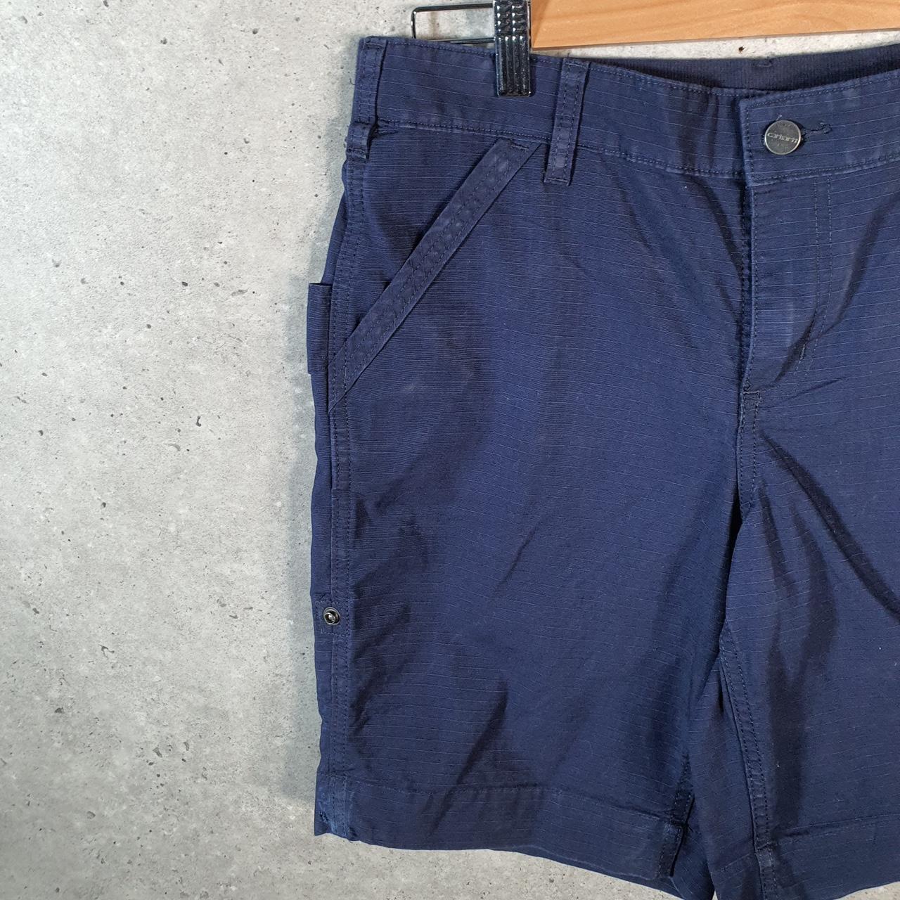 Vintage Carhartt Baggy Carpenter Shorts Jorts Cargo Womens W32 Navy Blue Relaxed Fit Workwear Big Fish Vintage