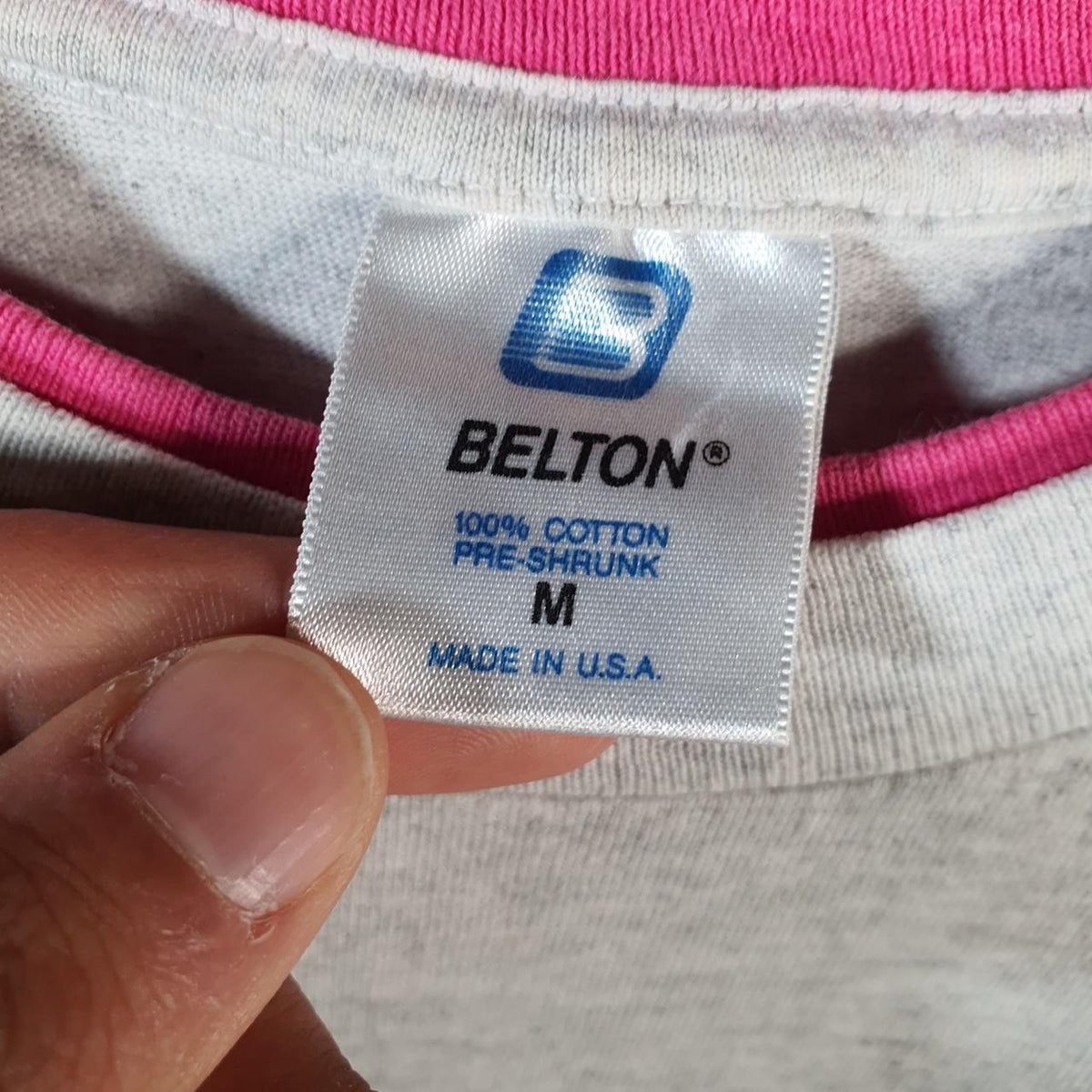 Vintage Belton Face Mask Graphic 90s USA Single Stitch T Shirt Men’s Medium Grey