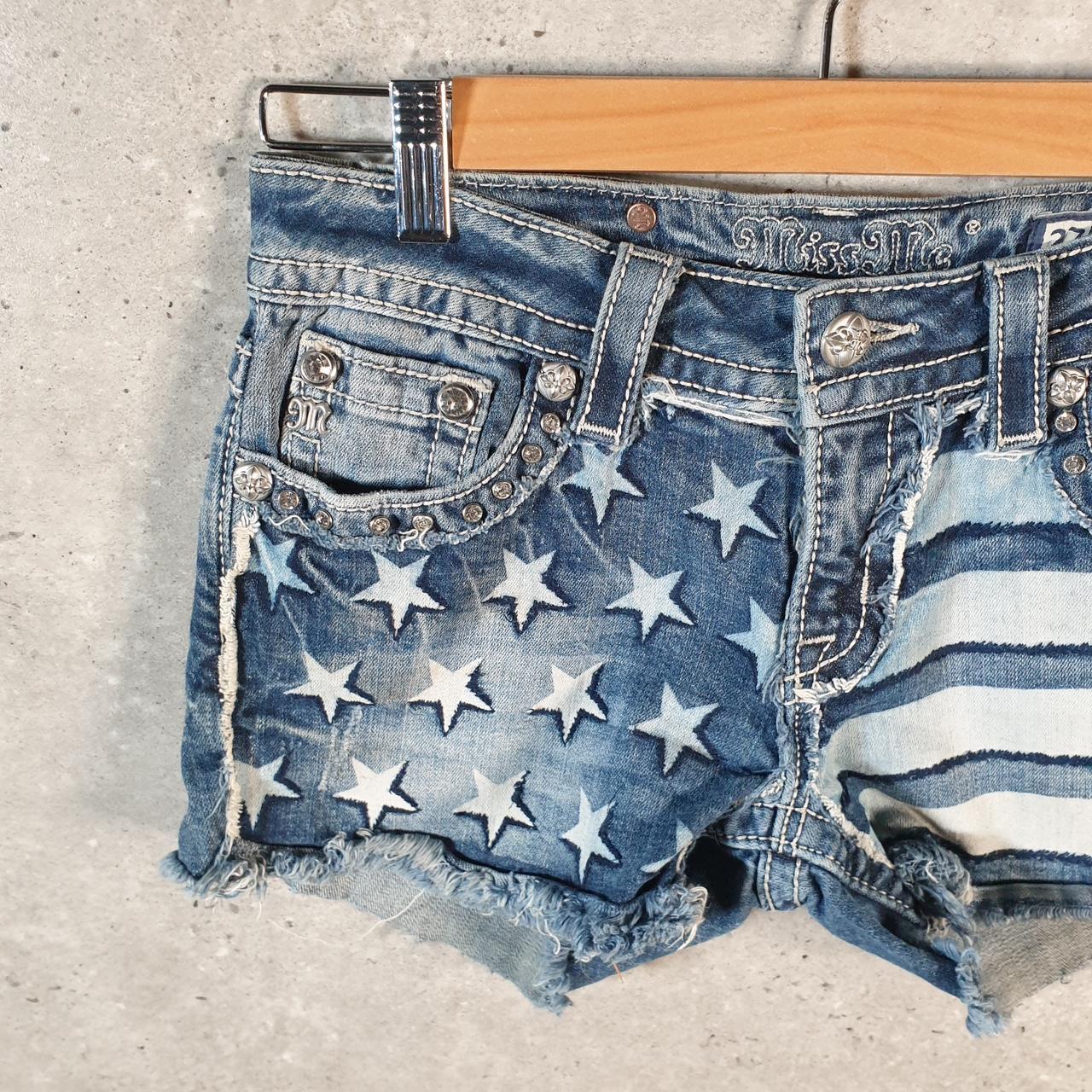 Vintage Miss Me Baggy Y2K Hip Hop Jeans Shorts Jorts Womens W27 Blue Denim Low Rise