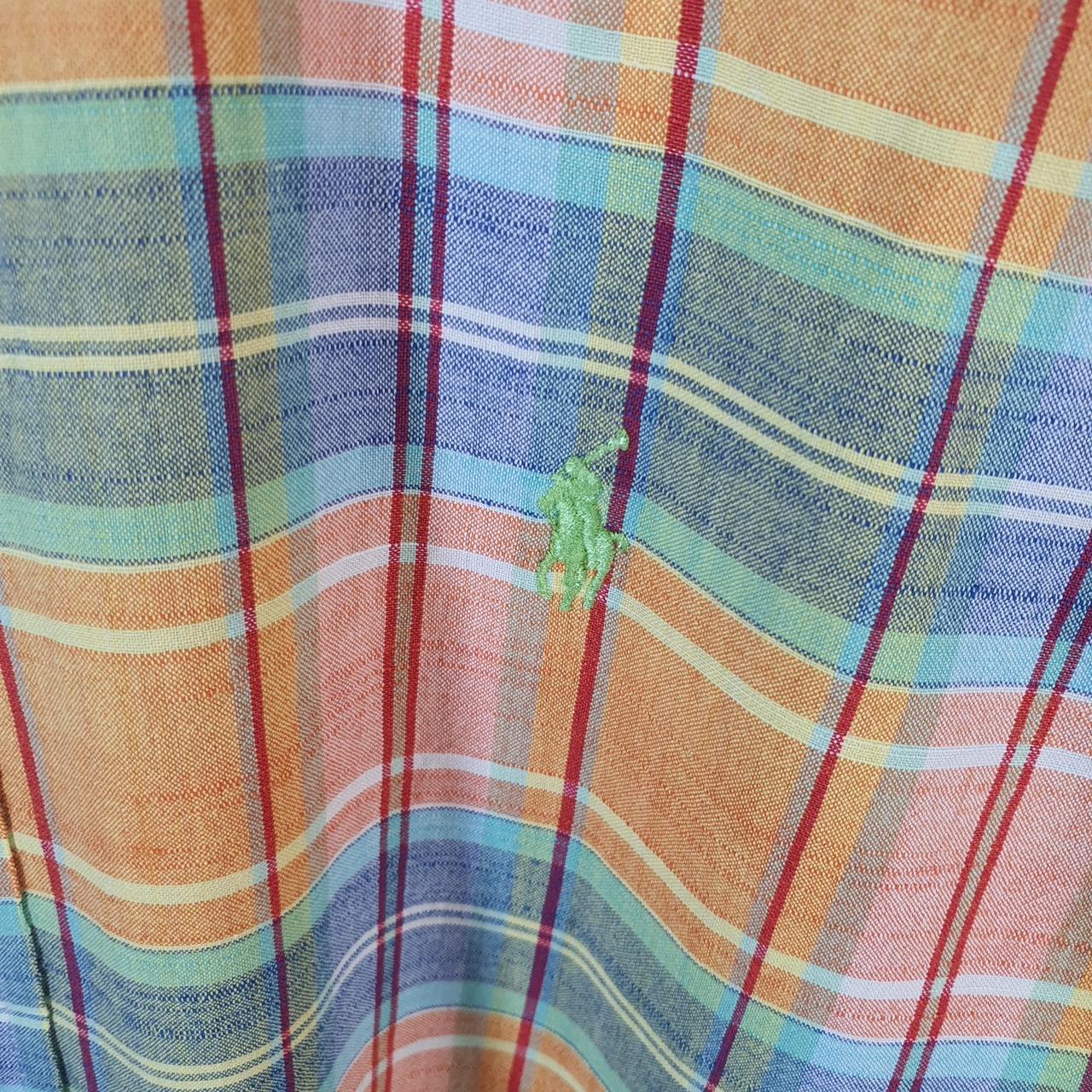 Vintage Ralph Lauren Button Down Shirt Men’s Medium Orange Checkered Classic Fit Cotton Pony