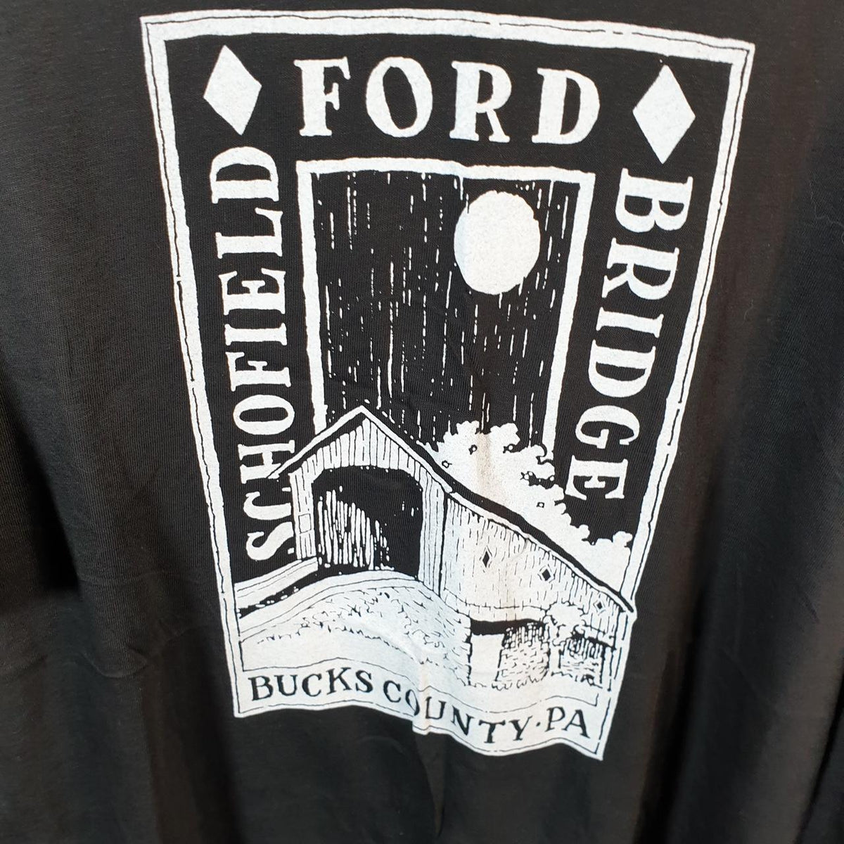 Vintage Schofield Ford Bridge Bucks County PA USA Single Stitch T Shirt Men’s Large Black Big Fish Vintage