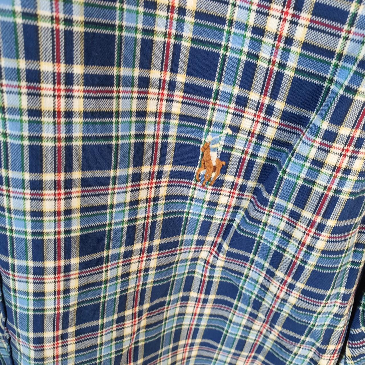 Vintage Ralph Lauren Button Down Shirt Men’s Large Blue Classic Fit Checkered Cotton Pony