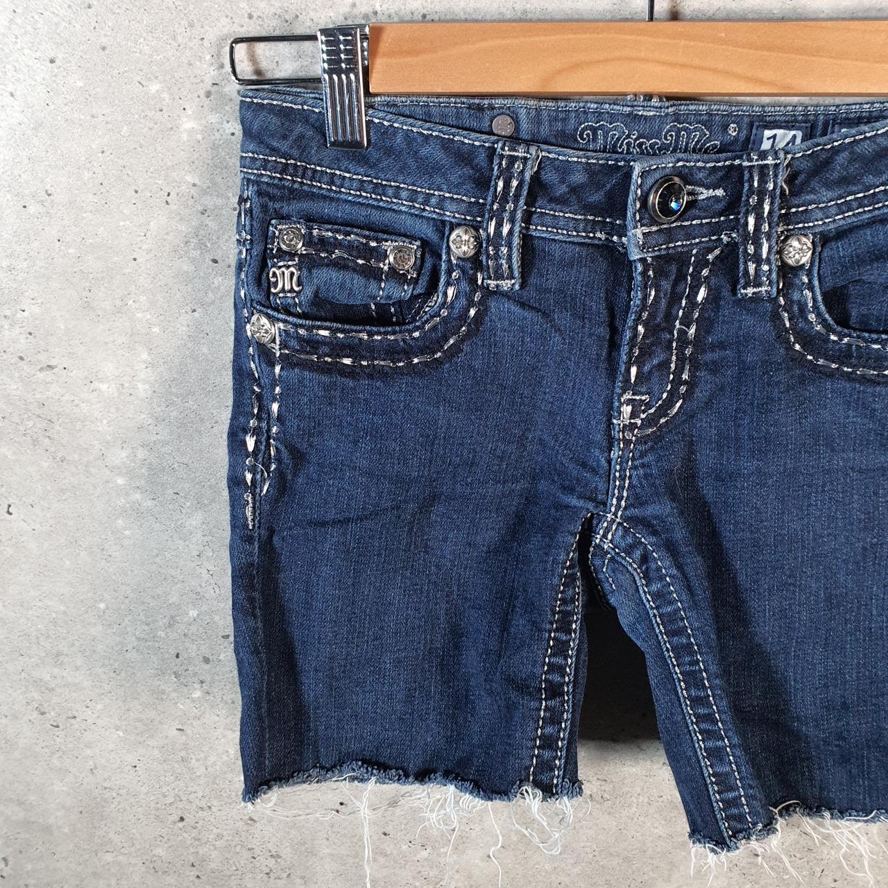 Vintage Miss Me Baggy Y2K Hip Hop Jeans Shorts Jorts Womens W24 Blue Denim Low Rise