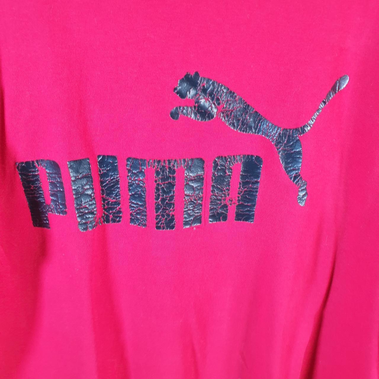 Vintage Puma Spellout T Shirt Womens Medium Red Sports Logo Athletic