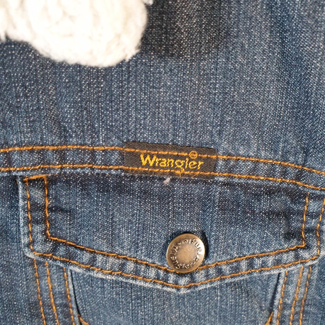 Vintage Wrangler Denim Jean Trucker Sherpa Jacket Womens XL Blue Button Sherling