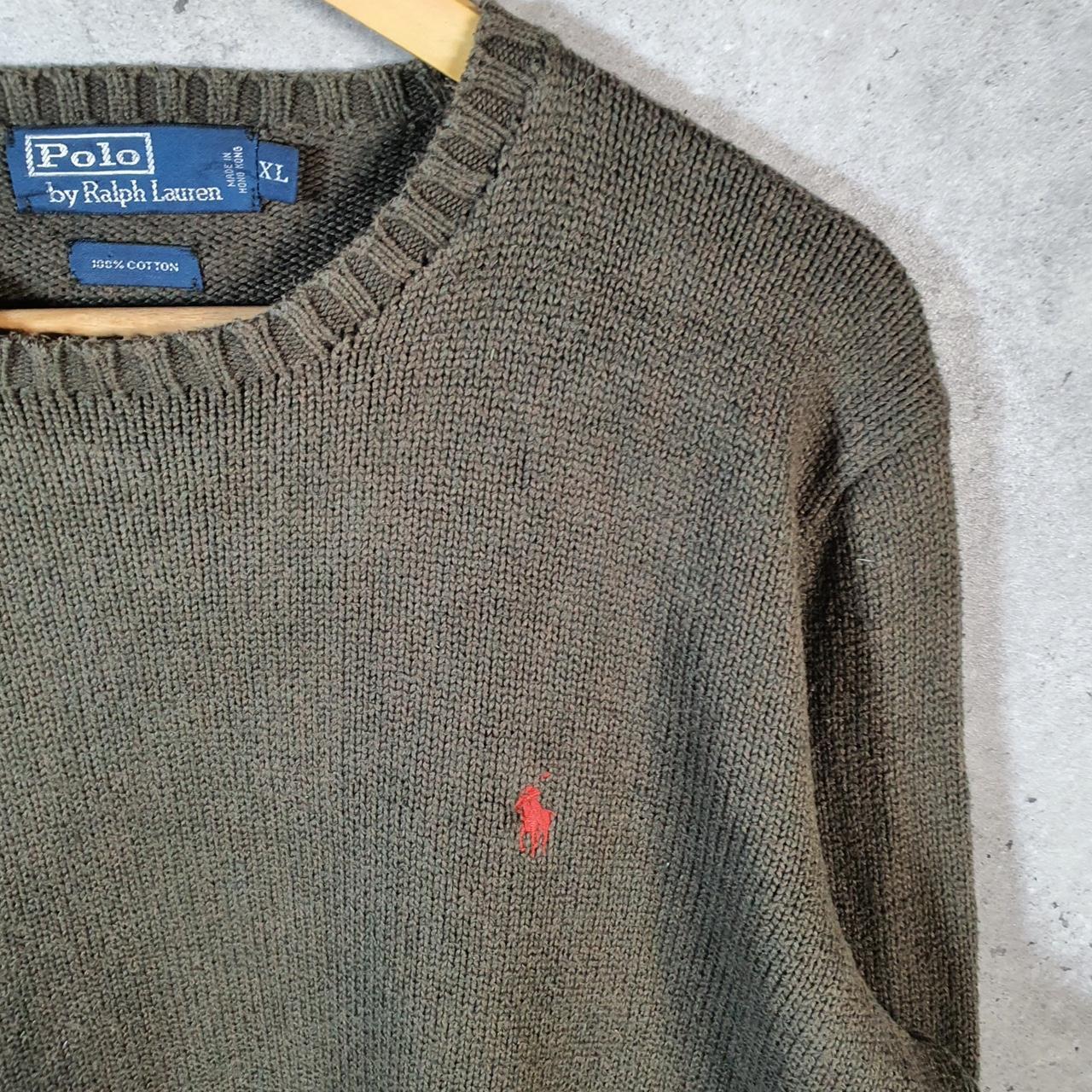 Vintage Ralph Lauren Polo Knit Sweatshirt Men’s XL Khaki Green Cotton Pullover Pony
