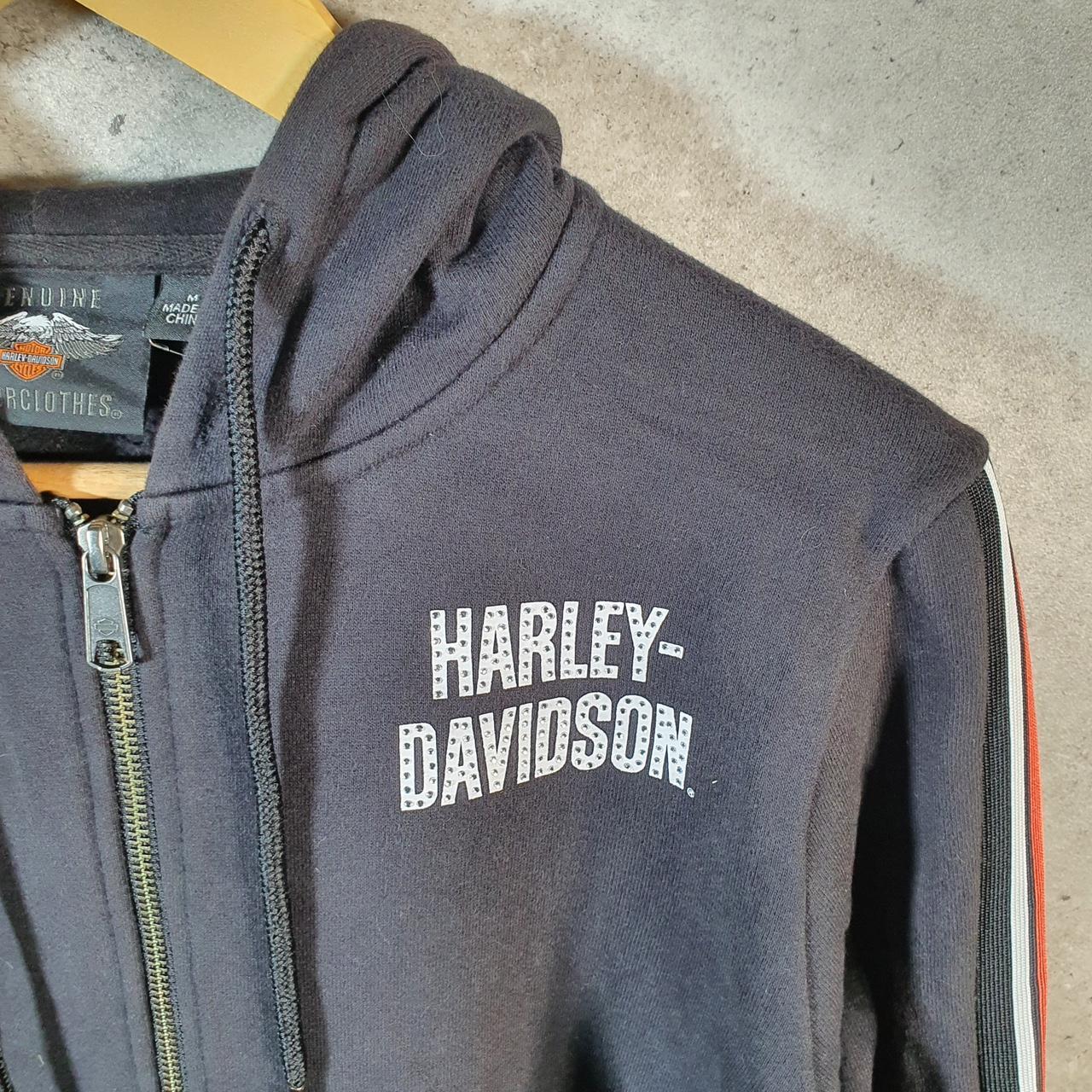 Vintage Harley Davidson Sequins Hoodie Womens Medium Black Full Zip USA