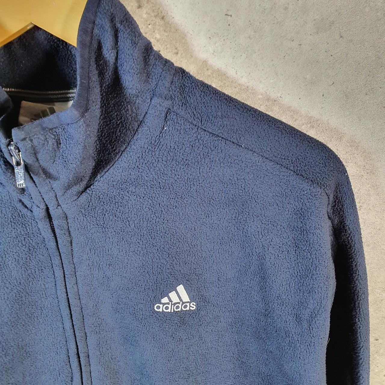 Vintage Adidas Full Zip Fleece Sweatshirt Mens Medium Navy Blue Spellout Logo Winter
