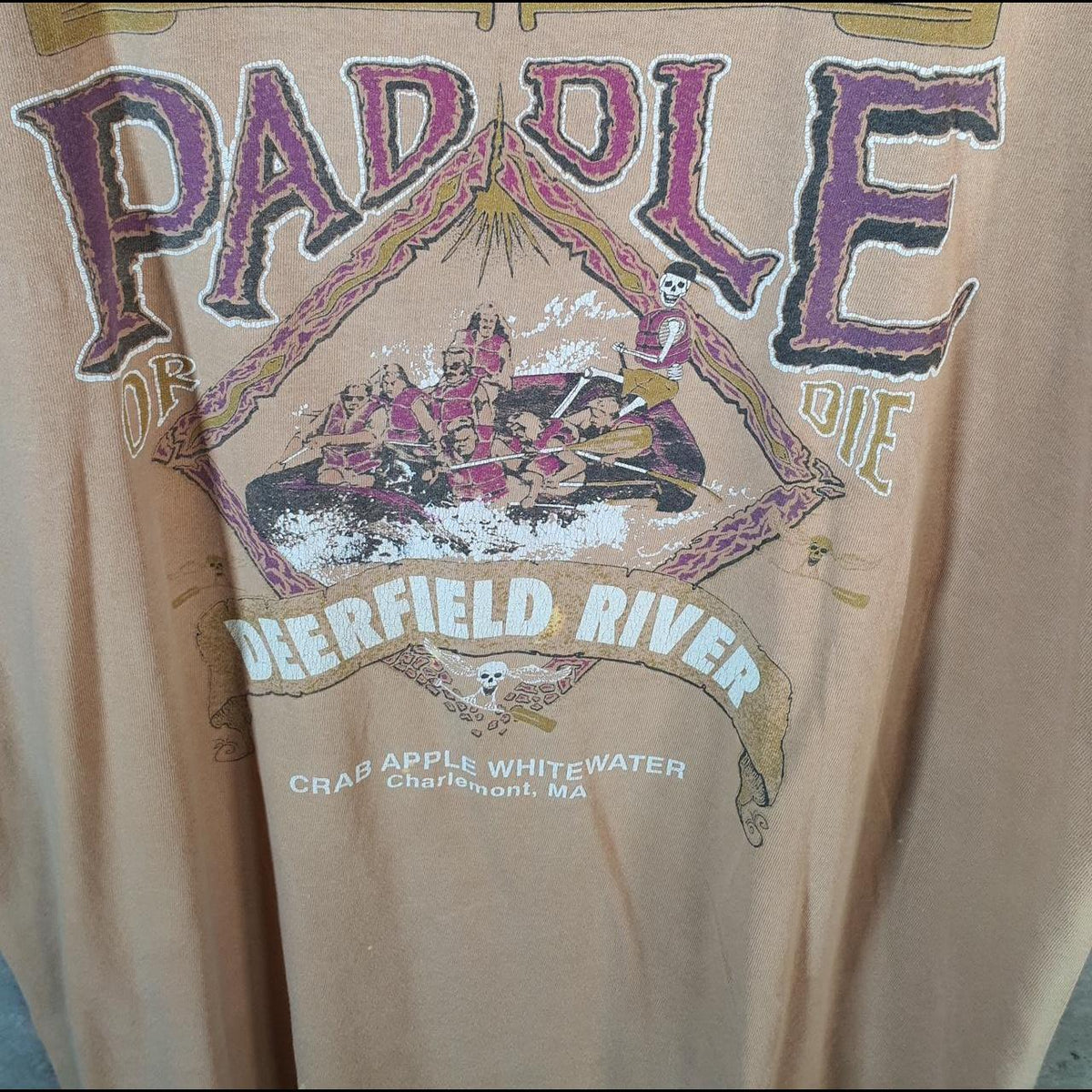 Vintage Paddle Deerfield River Charlemont MA 90s USA Single Stitch T Shirt Men’s XL brown