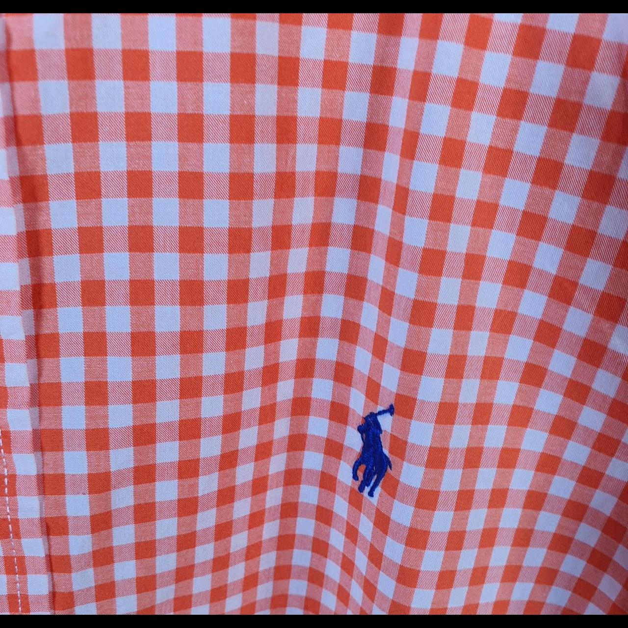 Vintage Ralph Lauren Button Down Shirt Womens Large Orange Checkered Cotton Pony